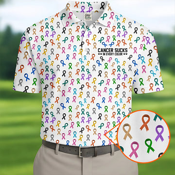 Cancer Sucks In Every Color Men's Polo Shirt, Cancer Awareness Shirt, Cancer Survivor Shirt, Golf Gift For Men