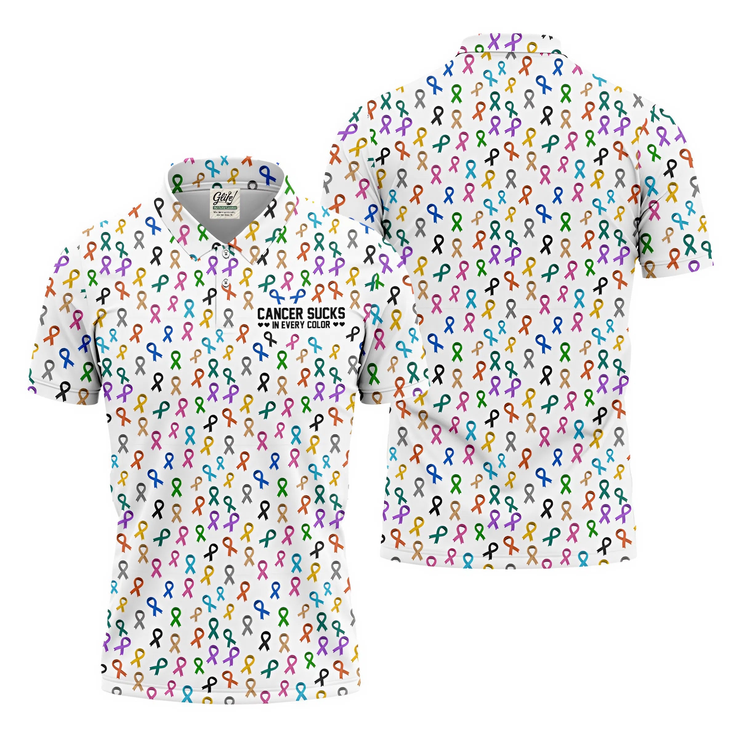 Cancer Sucks In Every Color Men's Polo Shirt, Cancer Awareness Shirt, Cancer Survivor Shirt, Golf Gift For Men