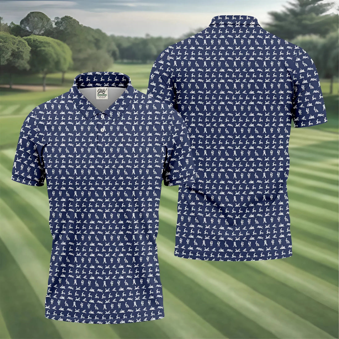 Stick Figure Couple Fun Men's Golf Polos, Fun Golf Shirts For Men, Unique Gift For Golfer, Matching Golf Shirt
