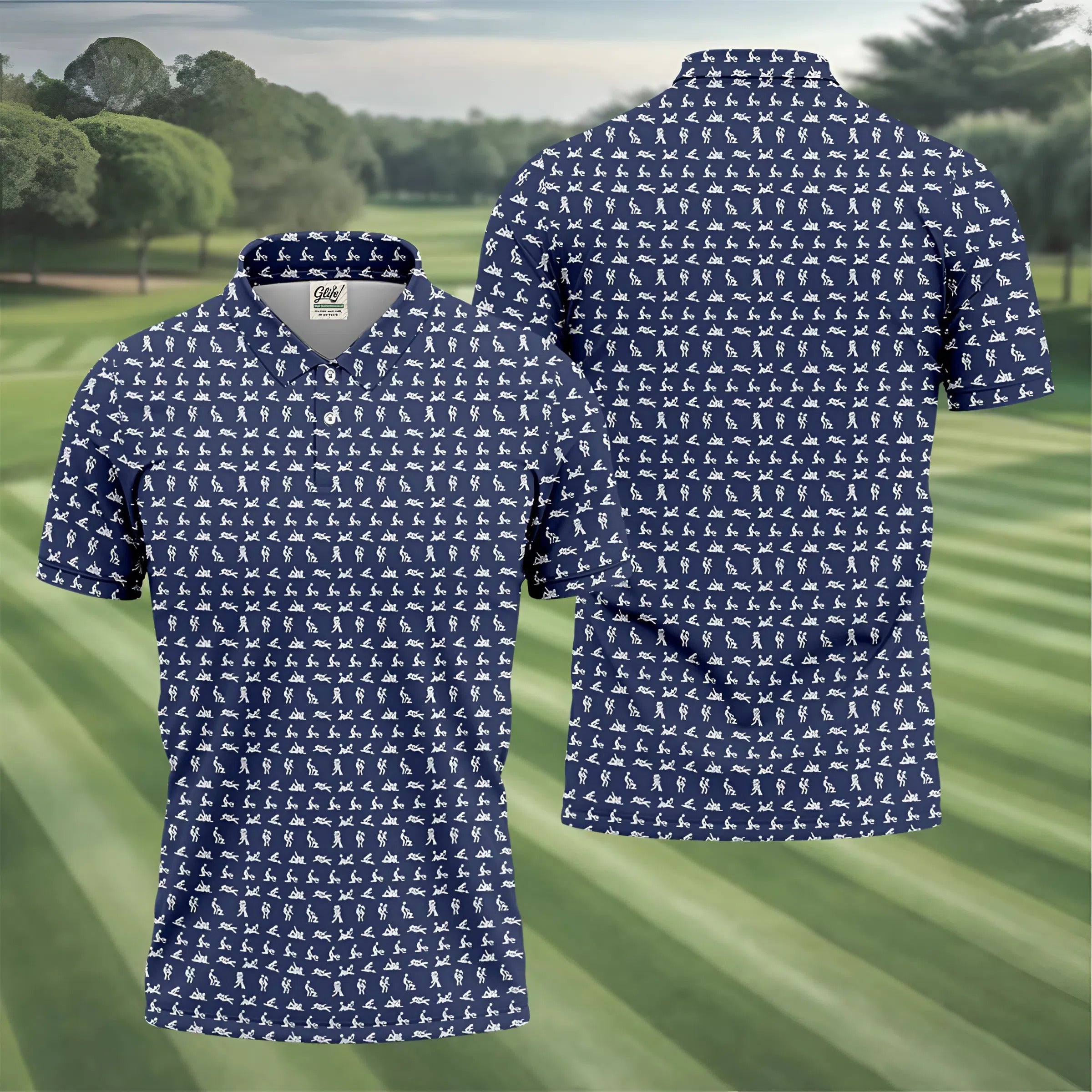 Stick Figure Couple Fun Men's Golf Polos, Fun Golf Shirts For Men, Unique Gift For Golfer, Matching Golf Shirt