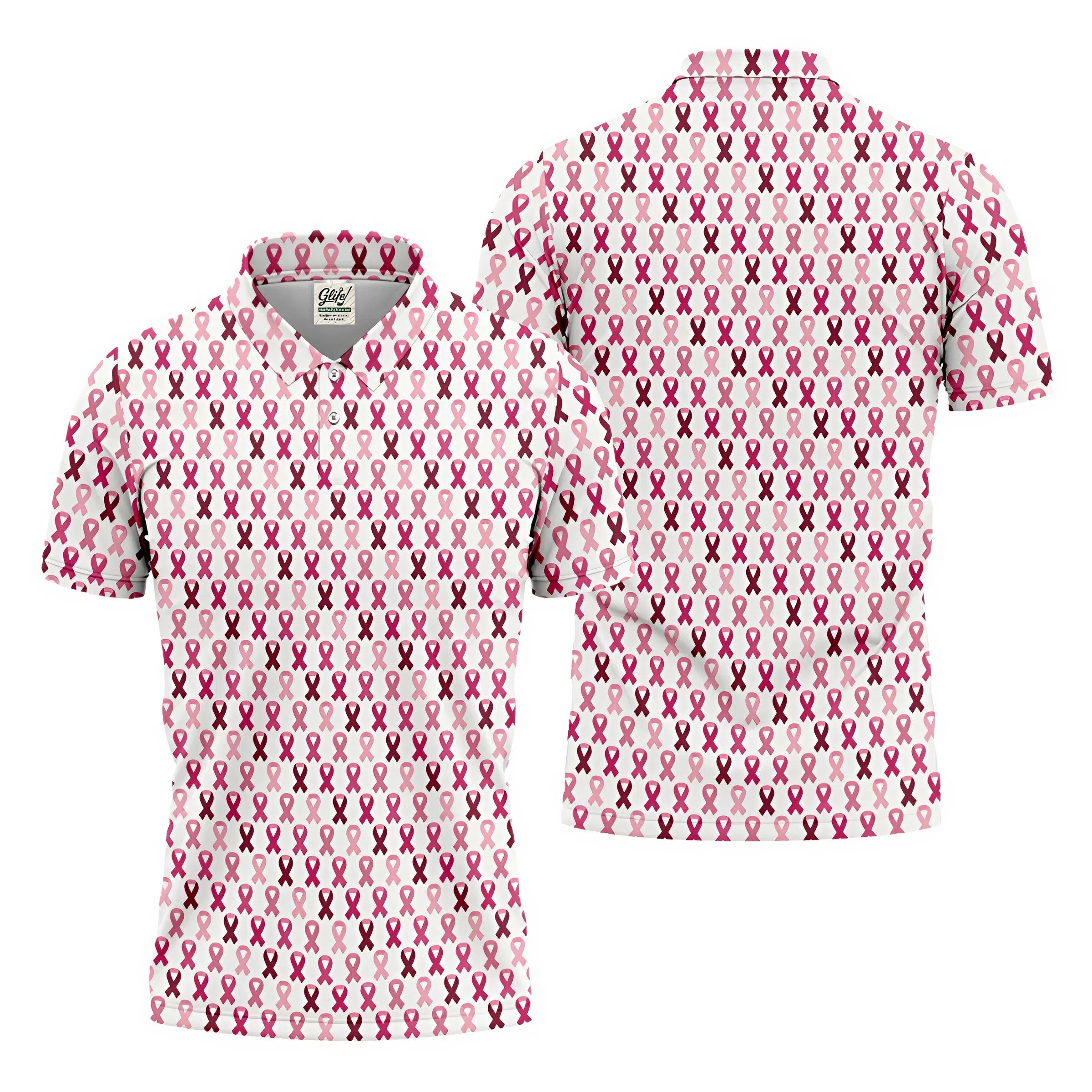 Pink Ribbon Men's Golf Shirt, Pink Golf Shirt Men, Breast Cancer Golf Shirt, Breast Cancer Awareness Shirt