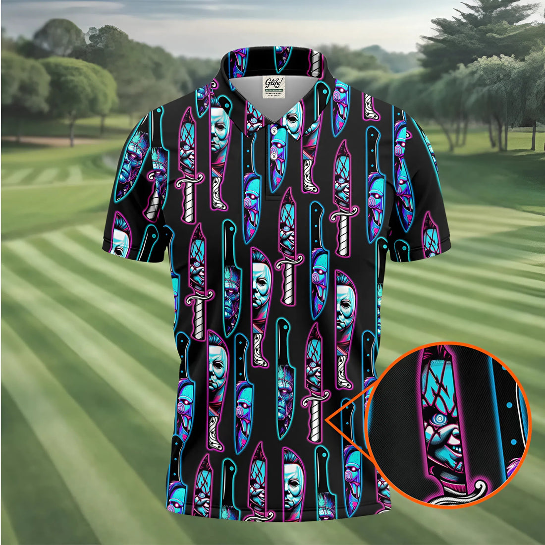 Funny Horror Character Men's Polo Shirt, Horror Movie Shirt, Halloween Golf Shirt, Scary Halloween Shirts, Men Golf Gifts