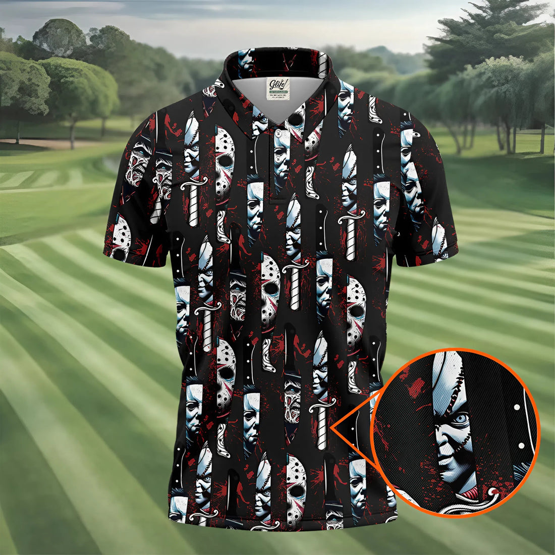 Horror Character Men's Golf Shirt, Horror Movie Shirt, Halloween Golf Shirt, Men Golf Gifts