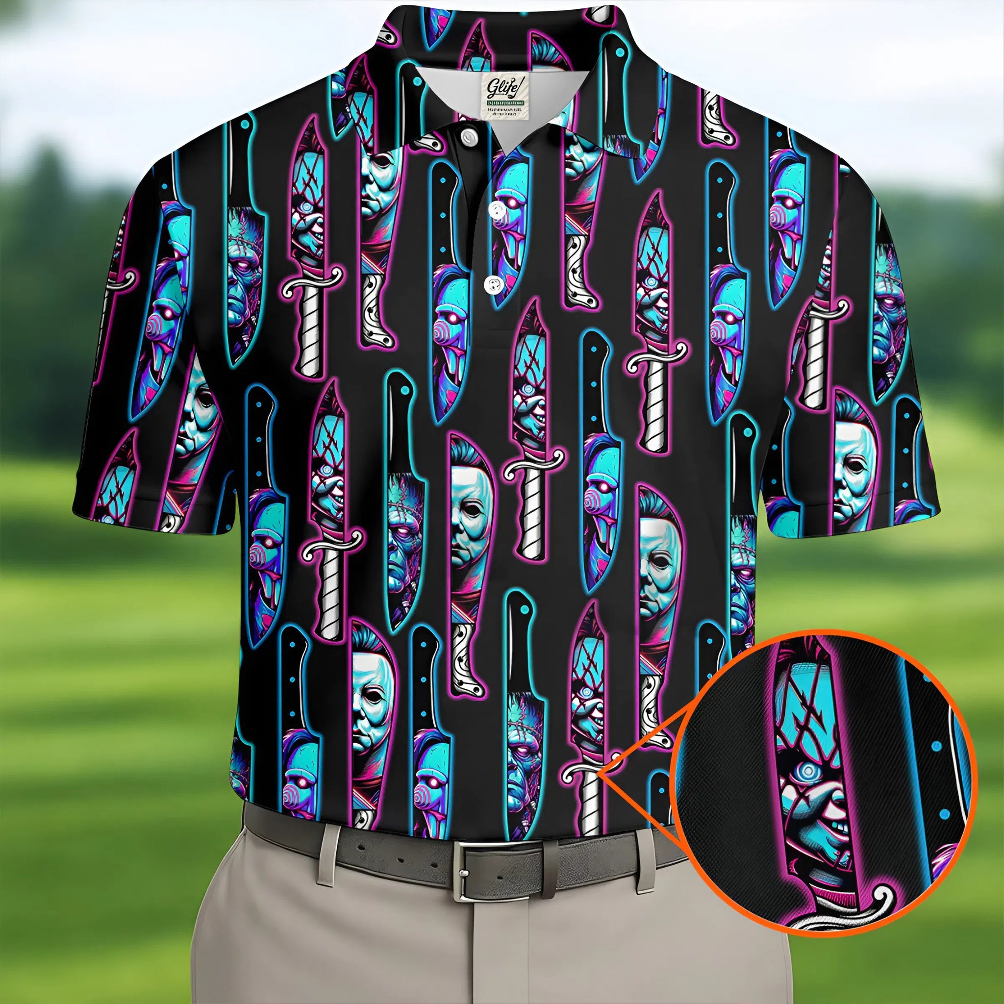 Funny Horror Character Men's Polo Shirt, Horror Movie Shirt, Halloween Golf Shirt, Scary Halloween Shirts, Men Golf Gifts