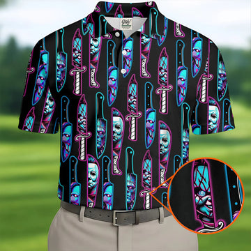 Funny Horror Character Men's Polo Shirt, Horror Movie Shirt, Halloween Golf Shirt, Scary Halloween Shirts, Men Golf Gifts