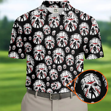 Jason Horror Character Men's Polo Shirt, Horror Movie Shirt, Halloween Golf Shirt, Scary Halloween Shirts