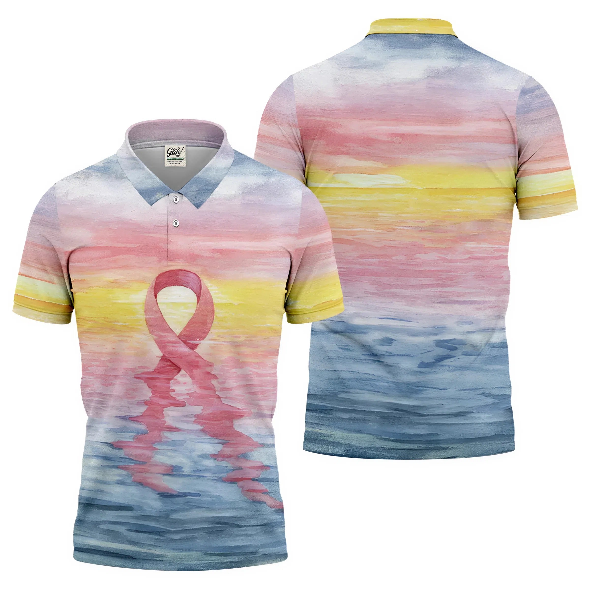 Pink Ribbon Breast Cancer Men's Polo Shirt, Breast Cancer Awareness Shirt, Men Golf Shirt, Golf Gift For Him