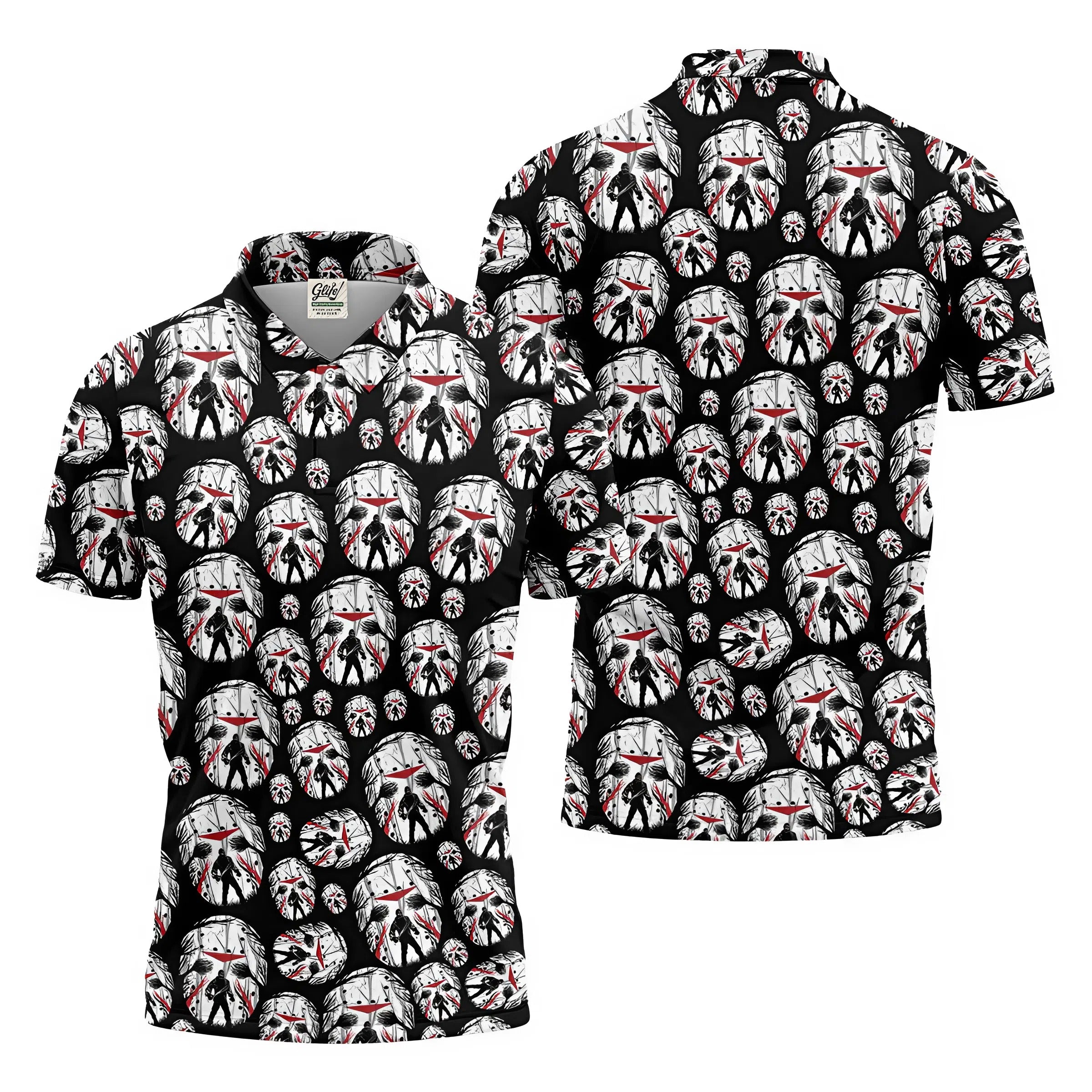 Jason Horror Character Men's Polo Shirt, Horror Movie Shirt, Halloween Golf Shirt, Scary Halloween Shirts