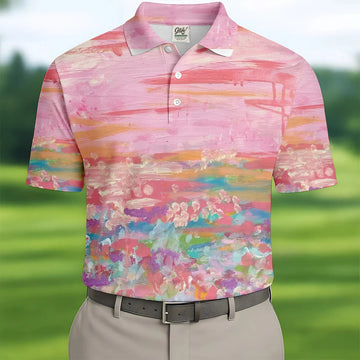 Ombre Colorful Breast Cancer Golf Shirt, Couple Golf Shirt, Matching Golf Shirt, His And Hers Golf Shirts