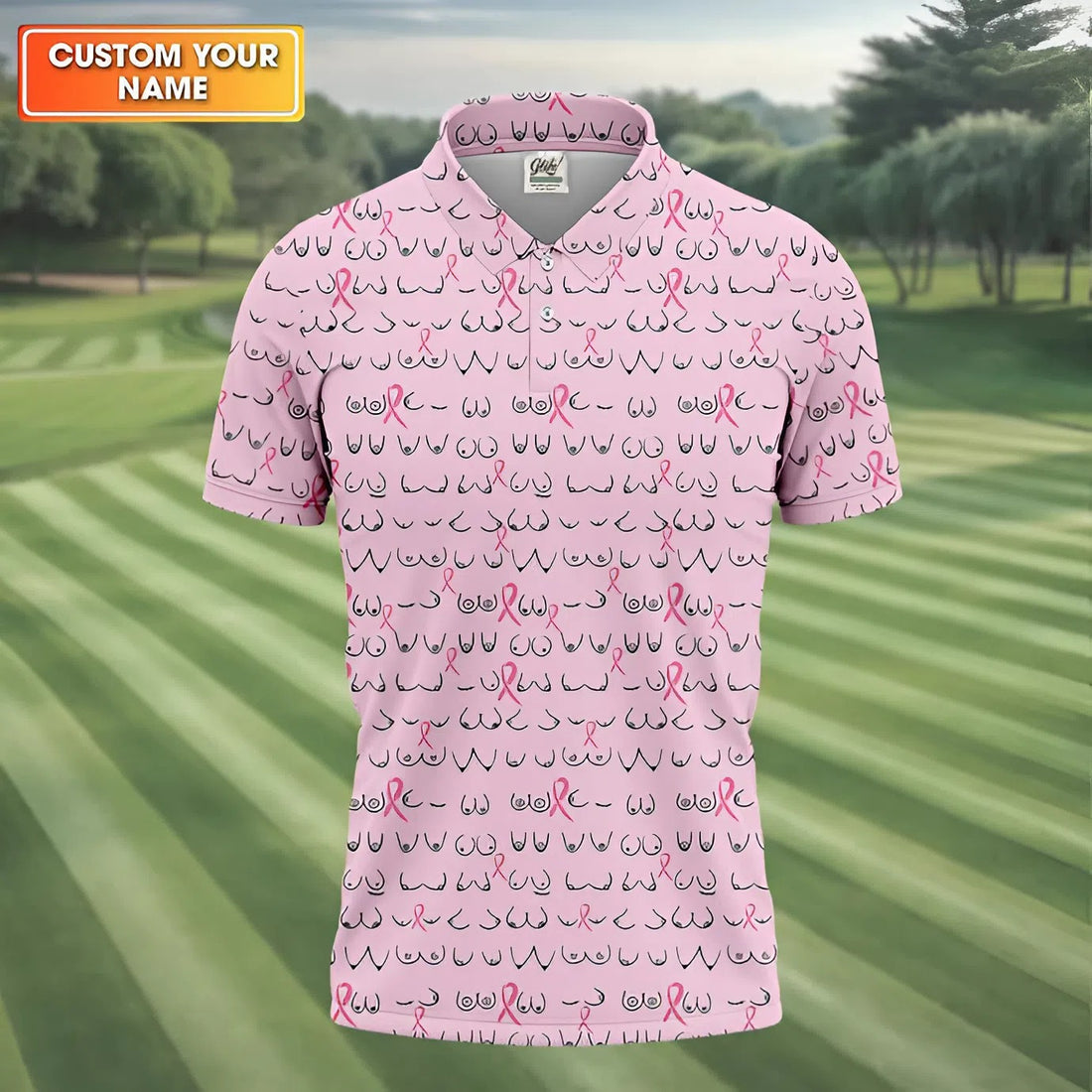 Breast Cancer Golf Shirt, Pink Golf Shirt Men, Fun Golf Shirts For Men, Cute Golf Shirt, Fun Golf Shirt